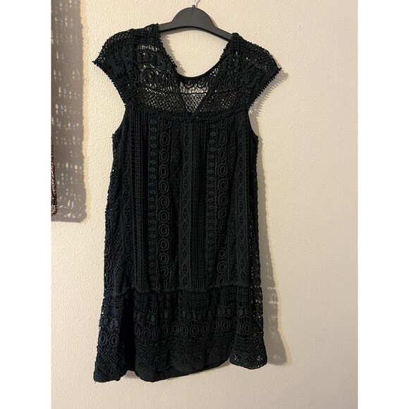 Anthropologie MAEVE Black Short Sleeve Crochet Cotton Sheath Dress Small S 2 4 6 - Picture 6 of 6